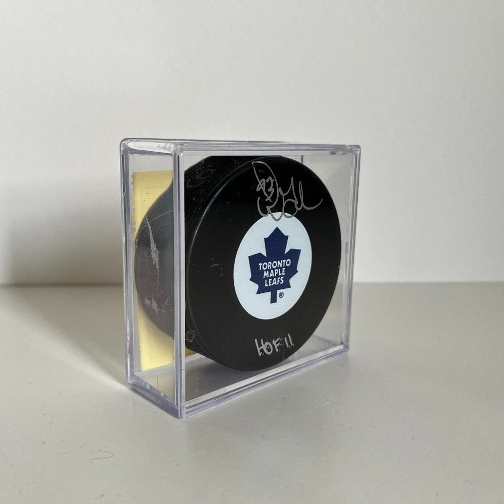 SOLD- Doug Gilmour NHL Toronto Maple Leafs Autographed Puck with HOF Inscription